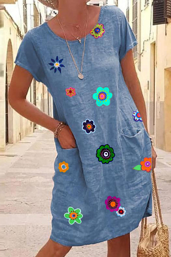 Art Print Linen Dress