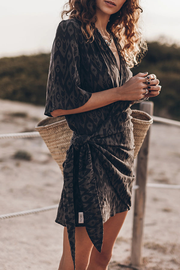 The Printed Black Wrap Dress