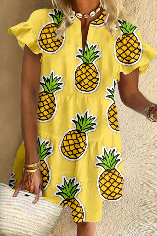 Vibrant Colors Pineapple Print Dress