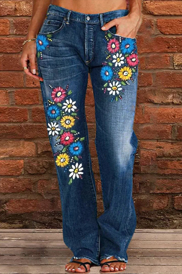 Floral Loose West Style Jeans