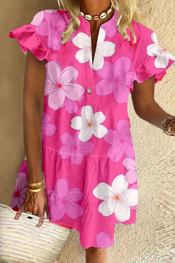 Hot Pink Cute Floral Print Dress