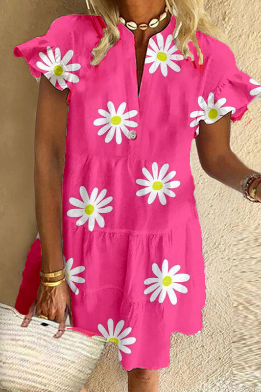 Hot Pink Daisy Print Mini Dress