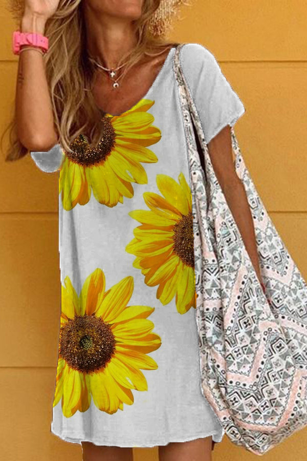 Chrysanthemum Print Cotton T-Shirt Dress