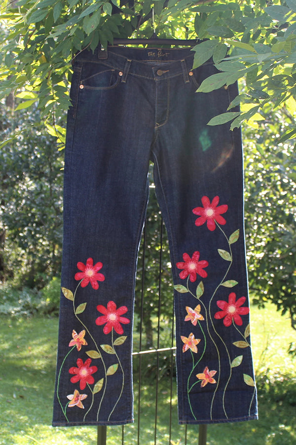 Boho Retro Style Flower Embroidered Jeans