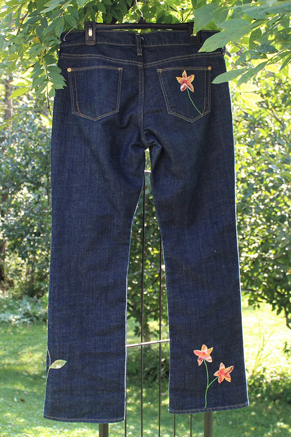 Boho Retro Style Flower Embroidered Jeans