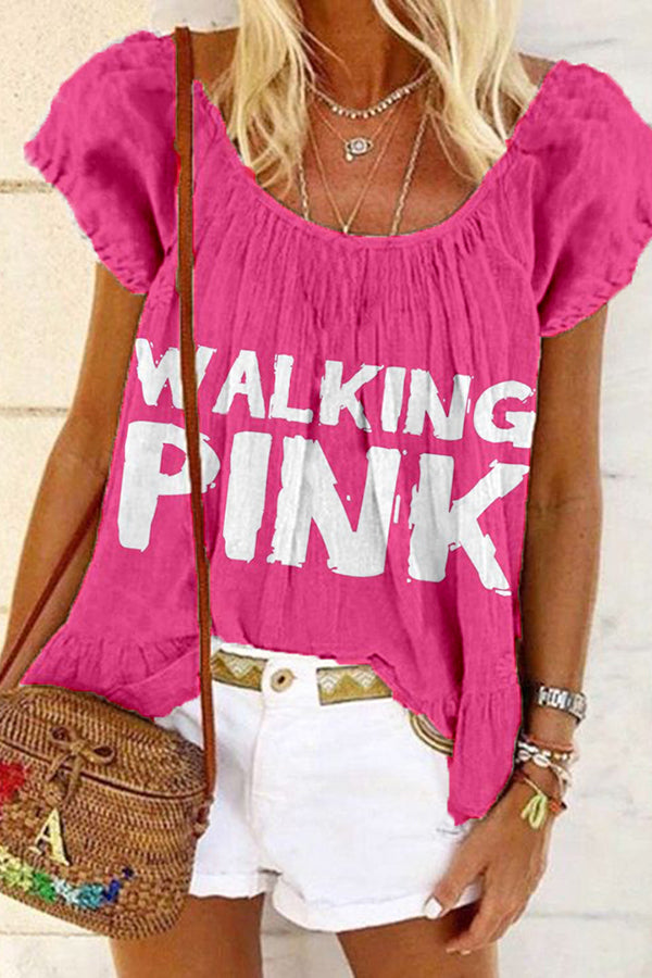 Hot Pink Printed Short-Sleeved T-Shirt