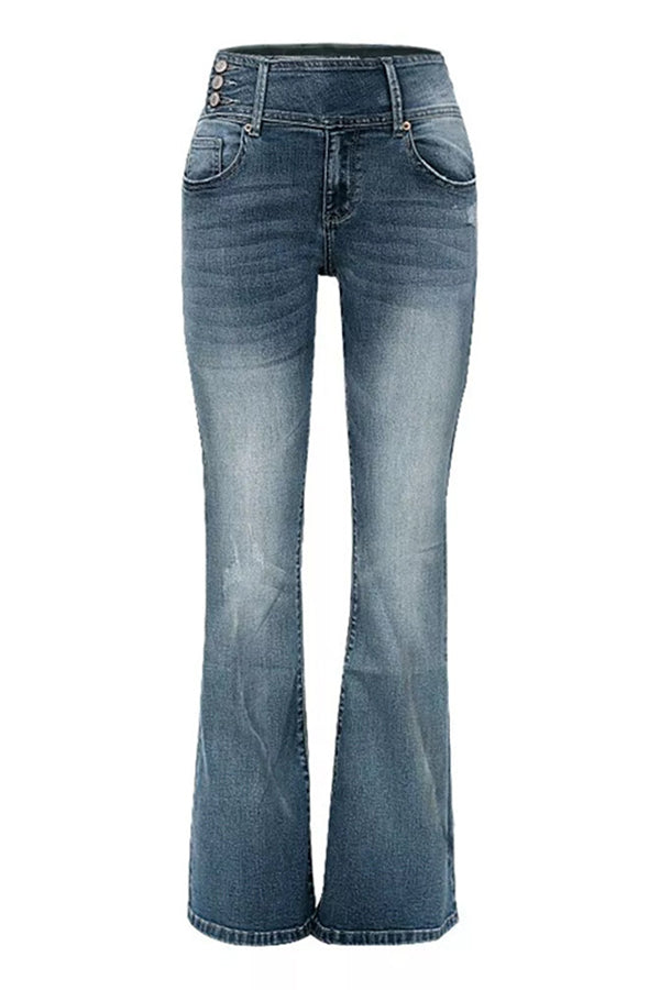 Vintage Side Button Mid-Rise Bootcut Jeans