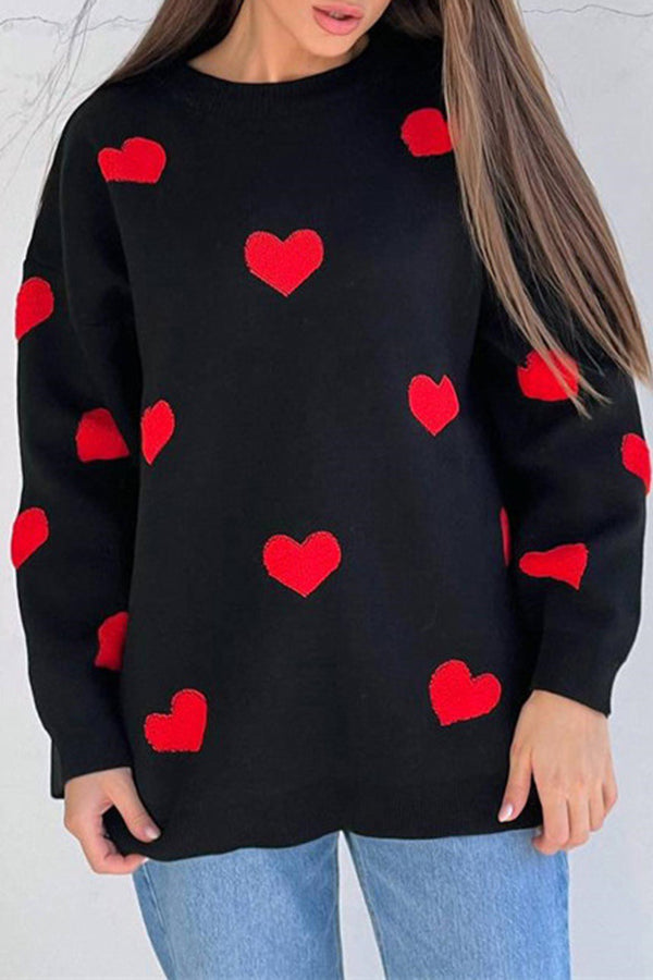 Autumn and Winter Heart-Shaped Round Neck Casual Tops