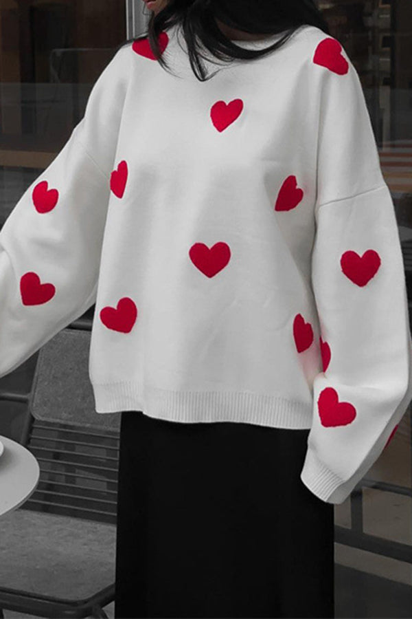 Autumn and Winter Heart-Shaped Round Neck Casual Tops