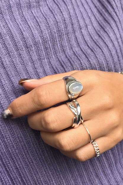 Simple Sterling Silver Agate Handmade Ring