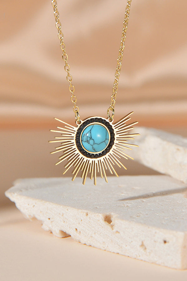 14k Yellow Gold Sunflower Turquoise Vintage Pendant