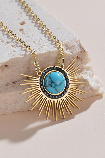 14k Yellow Gold Sunflower Turquoise Vintage Pendant