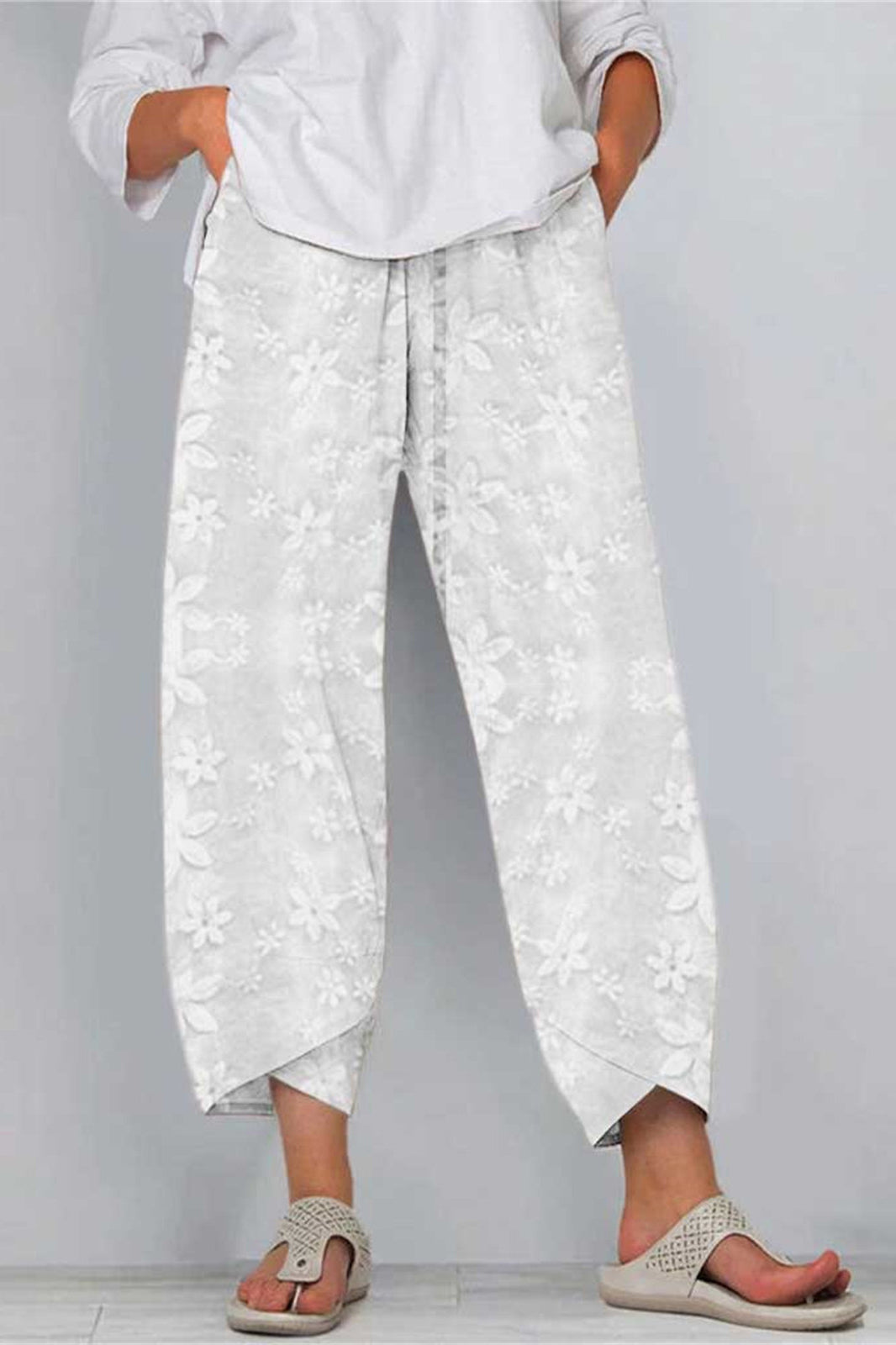 Slit Lace Print Track Pants