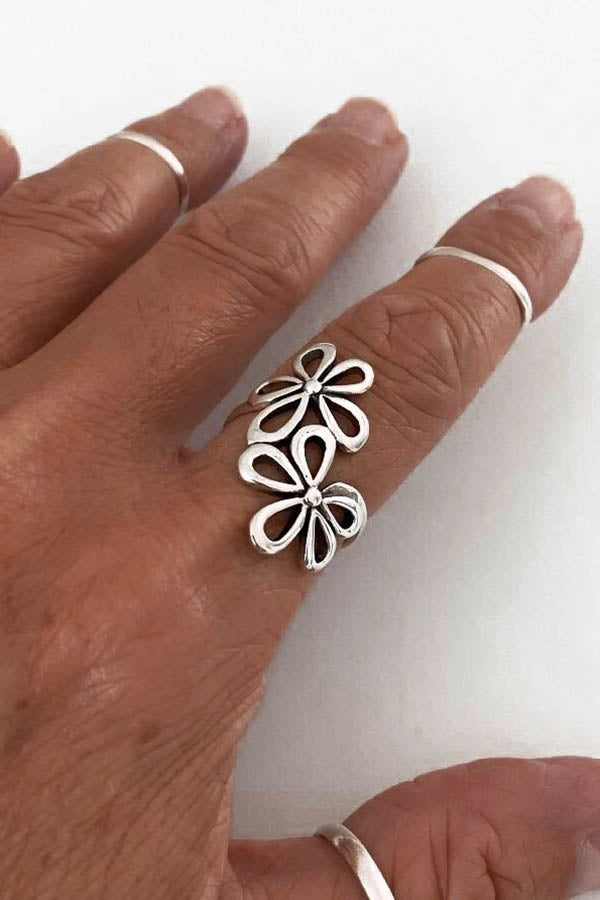 Boho Vintage Floral Cutout Open Ring Beach Vacation Ethnic Jewelry