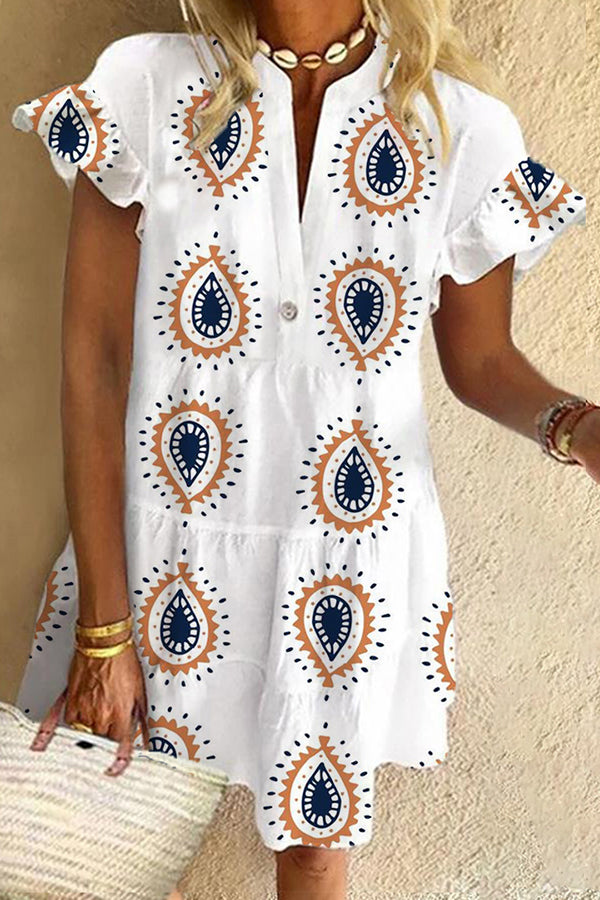 Bohemian Print V-neck Dress