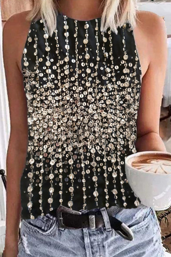 Shiny Bead Chain Print Tank Top