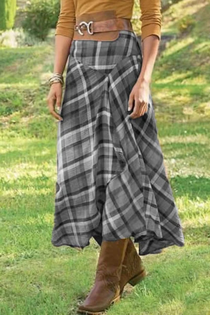 70s Retro Plaid Casual Cotton Blend Skirt