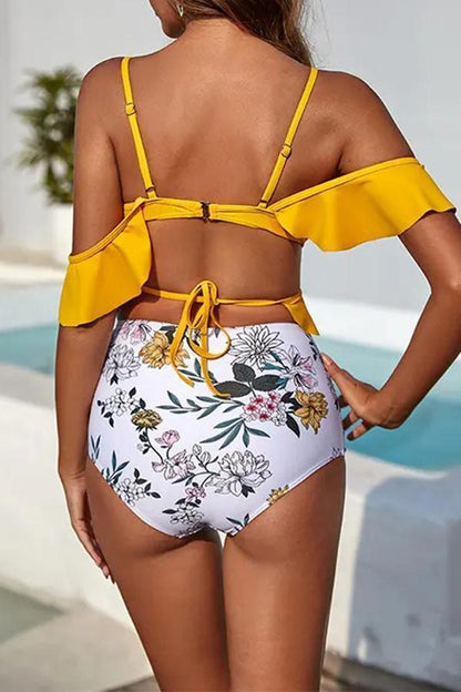 Ruffle Print High-waist Suit Two-piece Swimsuit